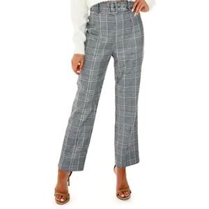 Bardot Plaid Gingham Belted Pants Black White Size 28 Business Career Office
